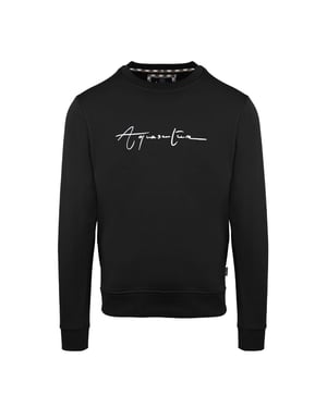 Men's Aquascutum Crew Neck Ribbed Collar Long Sleeve Sweatshirt in Black