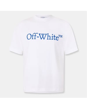 Men's Off White Striped Regular Fit Lettering T-Shirt in White-True Blue