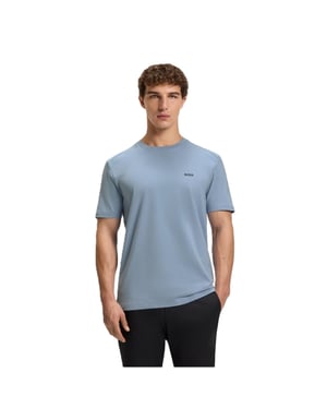 Men's Boss Ribbed Collar Crew Neck Short Sleeve Polo Shirt in Open Blue