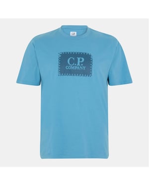 Men's C.P. Company Block Logo Regular Fit T Shirt in Aegean Blue 815