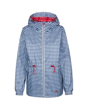 Women's Trespass Niggle Hooded Relaxed Fit Rain Jacket in Navy Gingham