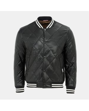 Men's Firetrap Solid Patterned Snap Button Ribbed Cuff Bomber Jacket in Black