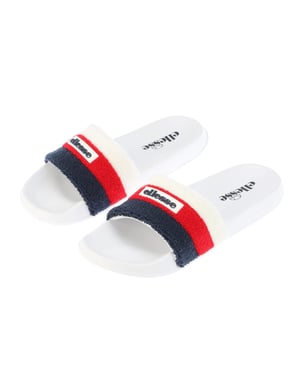 Men's Ellesse Triply Stripe Patterned Open Toe Slides in White/Red