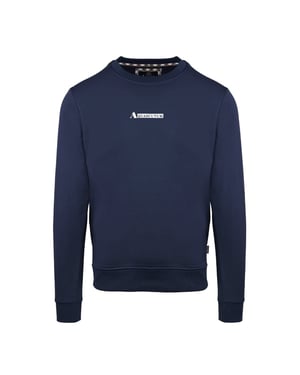 Men's Aquascutum Crew Neck Ribbed Collar Long Sleeve Sweatshirt in Navy