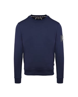 Men's Aquascutum Crew Neck Ribbed Collar Long Sleeve Sweatshirt in Navy