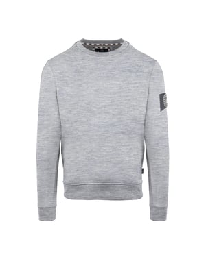 Men's Aquascutum Crew Neck Ribbed Collar Long Sleeve Sweatshirt in Grey