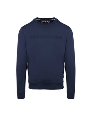 Men's Aquascutum Embroidered Crew Neck Ribbed Collar Long Sleeve Sweatshirt in Navy