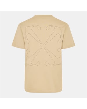 Men's Off White Slim Fit Crew Neck Short Sleeve T-Shirt in Brown Rice-Mole