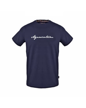 Men's Aquascutum Signature Print Crew Neck Short Sleeve T-Shirt in Navy