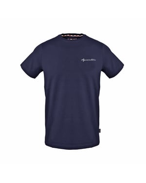 Men's Aquascutum Signature Logo Print Crew Neck Short Sleeve T-Shirt in Navy