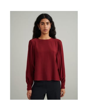 Women's Nobodys Child Regular Fit Crew Neck Long Sleeve Blouse in Red
