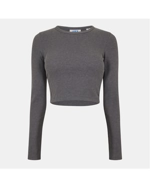 Women's JJXX Feline Slim Fit Cropped Long Sleeve T-Shirt in .Grey Melange