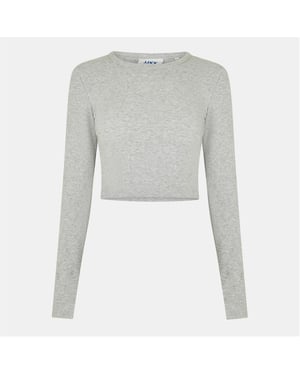 Women's JJXX Feline Slim Fit Cropped Long Sleeve T-Shirt in .Grey Melange