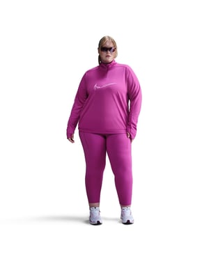 Women's Nike Bold Logo Reflective Zip Neck Long Sleeve Athletic Top in Hot Fuchsia