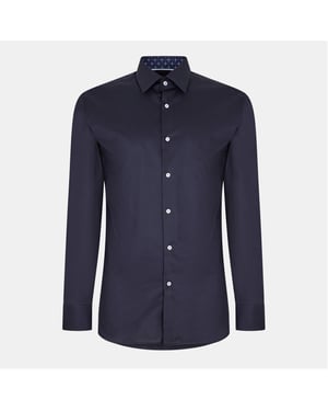 Men's Boss Button Placket Point Collar Long Sleeve Oxford Shirt in Dark Blue