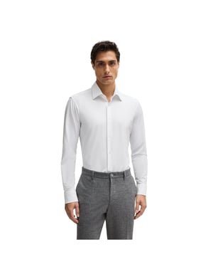 Men's Boss Joe Point Collar Long Sleeve Oxford Shirt in White