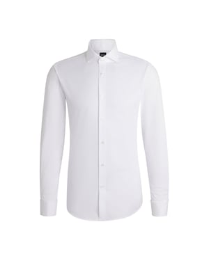 Men's Boss Spread Collar Long Sleeve Slim Fit Oxford Shirt in White