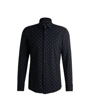 Men's Boss Point Collar Long Sleeve Oxford Shirt in Dark Blue
