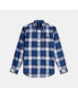 Men's G Star Logo Badge Collared Neck Long Sleeve Shirt in Deep Blue