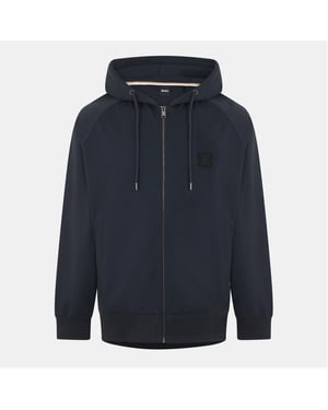 Men's Boss Steele Hooded Ribbed Cuff Full Zipper Zipped Pocket Solid Patterned Jacket in Dark Blue