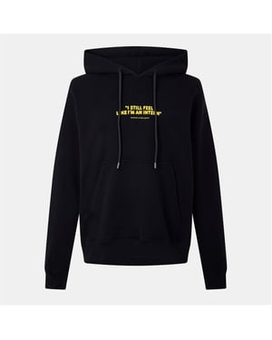 Men's Off White Relaxed Fit Lettering Kangaroo Pocket Sweatshirt in Black
