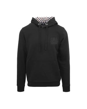Men's Aquascutum Hooded Neck Long Sleeve Sweatshirt with Kangaroo Pocket in Black