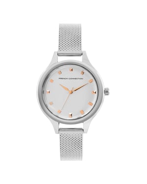 Accessories French Connection Connection Silver Case Round Shape Silver Strap Quartz Watch in White