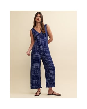 Women's Nobodys Child V-Neck Polka Dot Sleeveless Jumpsuit in Blue