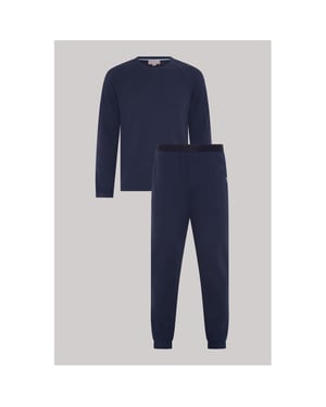 Men's Ted Baker Lettering Crew Neck Long Sleeve Pyjama Set in Navy