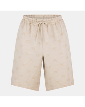 Men's Off White Linen Regular Fit Bermuda Shorts in Cream