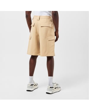 Men's Off White Solid Patterned Relaxed Fit Cargo Shorts in Sand