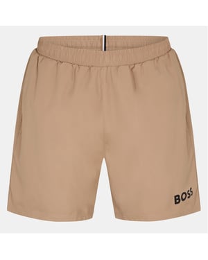 Men's Boss Dolphin Elasticated Waistband Swim Short in Medium Beige