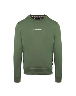 Men's Aquascutum Crew Neck Ribbed Collar Long Sleeve Sweatshirt in Military Green