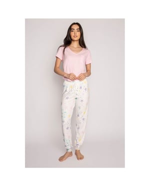 Women's PJ Salvage Salvage Drawstring Star Pant in Off-White