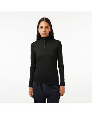 Women's Lacoste Mock Neck Regular Fit Polo Shirt in Black