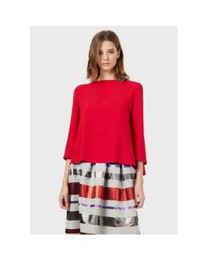 Women's Emporio Armani EA7 Relaxed Fit Long Sleeve Boat Neck Blouse in Coral Red