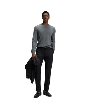 Men's Boss Leno Knit Jumper, Soft Virgin Wool in Medium Grey