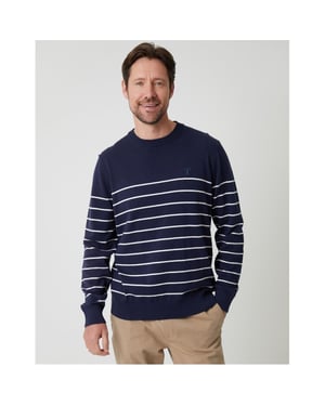 Men's Saltwell Crew Neck Regular Fit Long Sleeve Sweater in Navy/Ecru