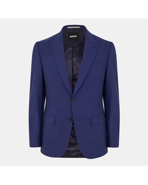 Men's Boss Solid Patterned Notch Collared Suit Jacket in Medium Blue