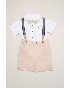 Mock Shirt Bodysuit, Bowtie and Shorts with Braces