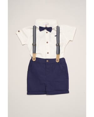 Mock Shirt Bodysuit, Shorts and Bowtie Outfit Set