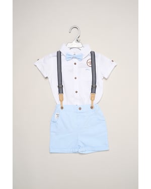 Mock Shirt Bodysuit, Shorts and Bowtie Outfit Set