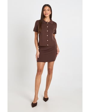 Short Sleeve Knitted Button Top and Mini Skirt