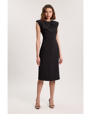Tailored Sleeveless Neck Detail Pencil Midi Dress