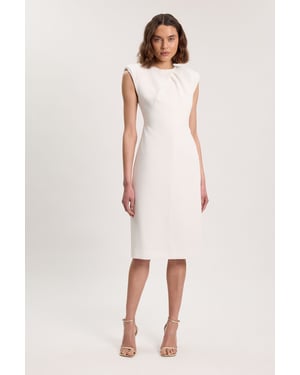 Tailored Sleeveless Neck Detail Pencil Midi Dress
