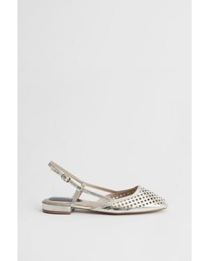 Angie Faux Metallic Leather Cutout Sling Back Flat Shoes