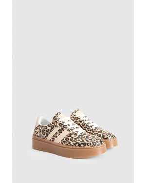 Tony Faux Leather Leopard Print Lace Up Chunky Trainers