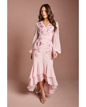 Sequin Embellished And Embroidered High Low Maxi Dress