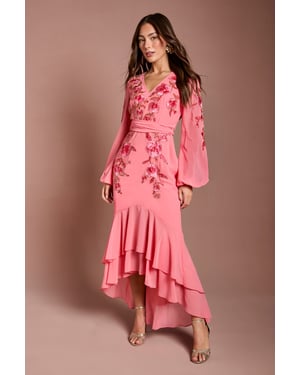 Sequin Embellished And Embroidered High Low Maxi Dress