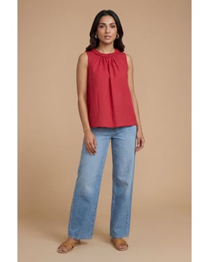 Relaxed Embroidered Bubble Hem Top